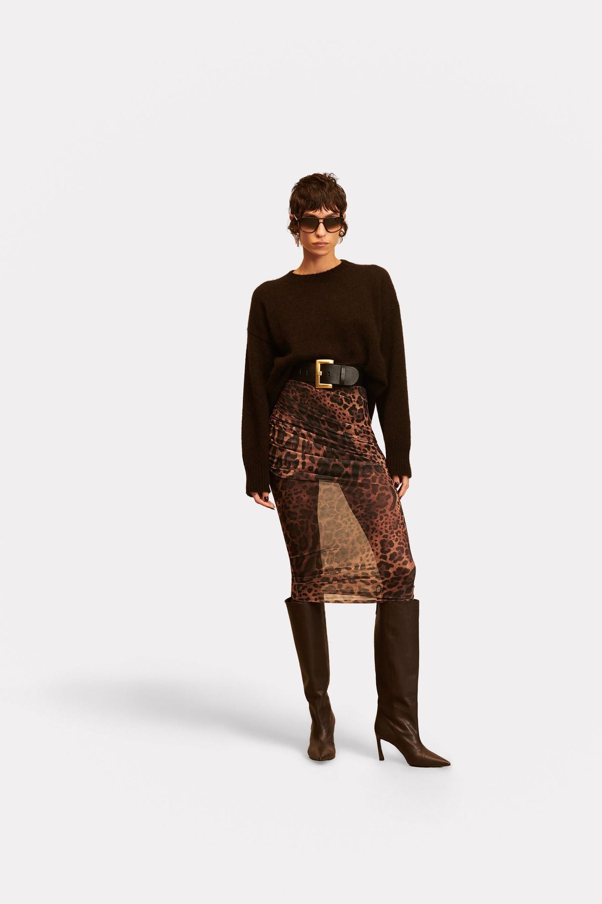 Falda midi de tul estampado de leopardo