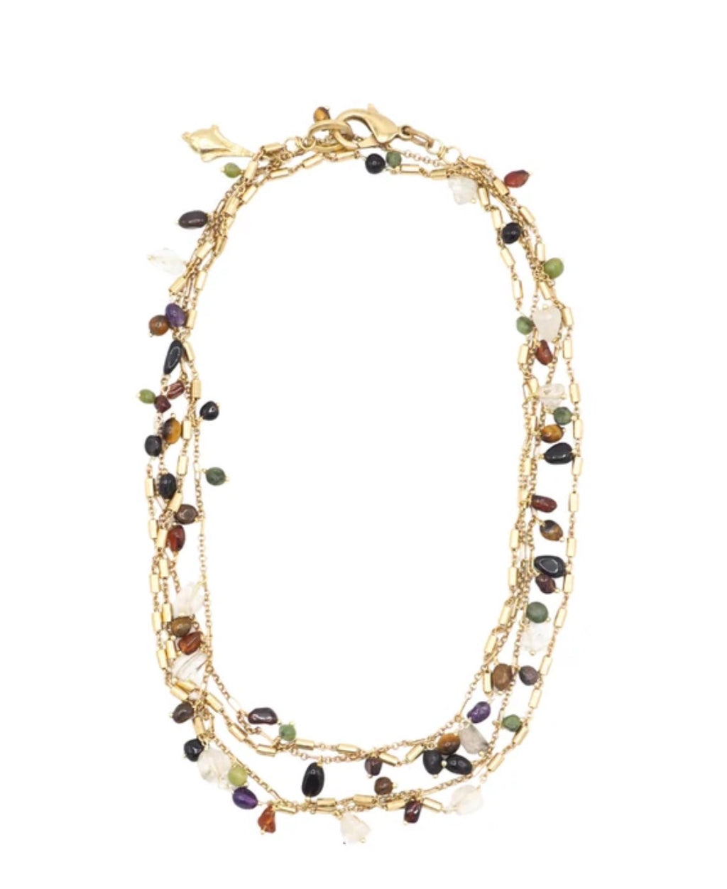 collar largo de doble cadena con piedras naturales multicolor