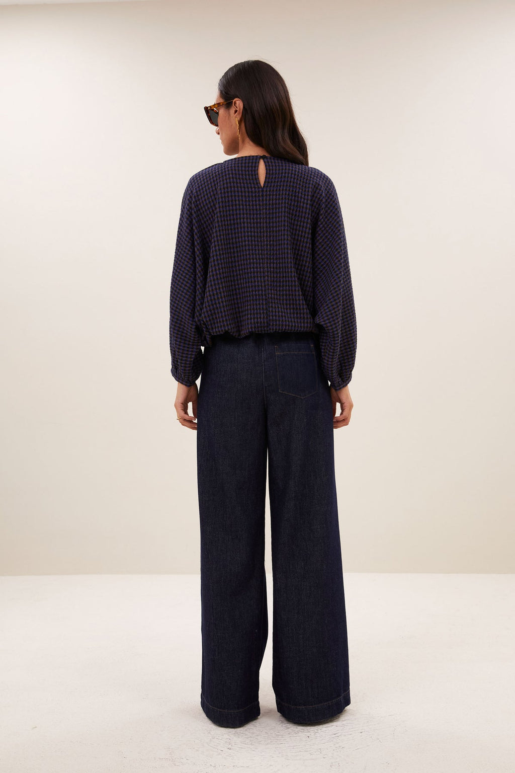Blusa de cuadros azul y marron