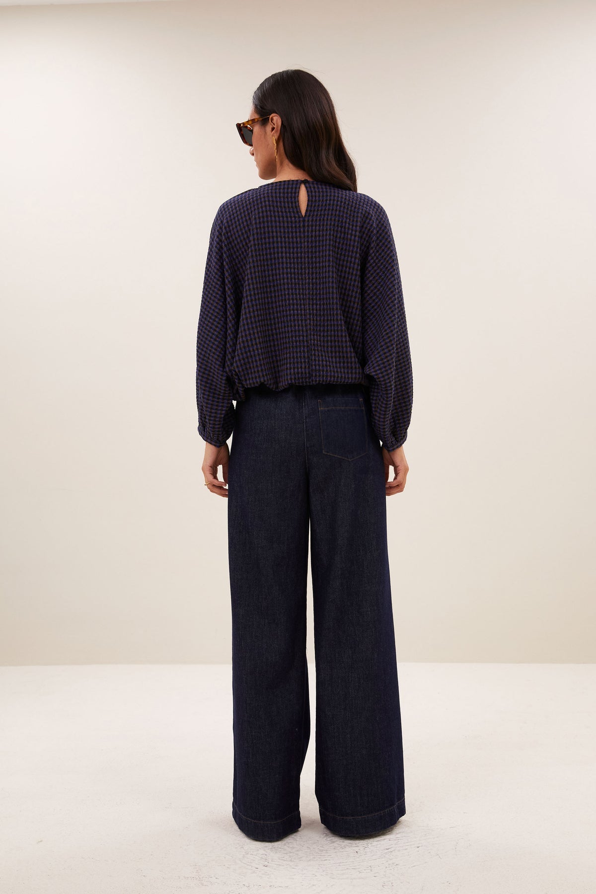 Blusa de cuadros azul y marron