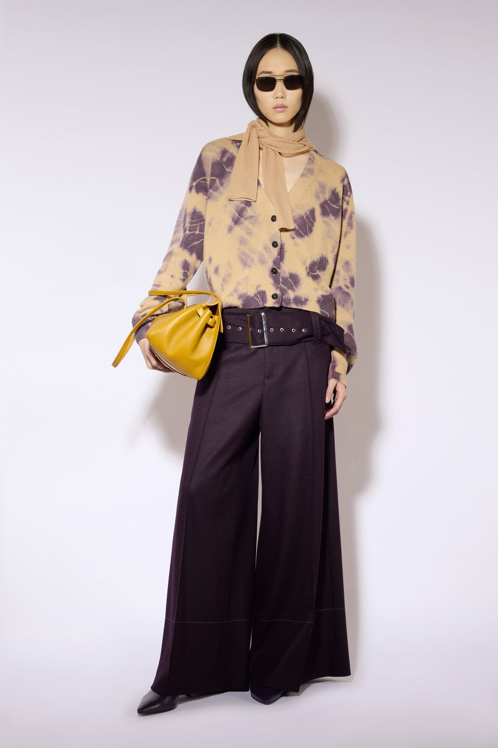 Cárdigan de punto estampado en beige y malva  tie-dye
