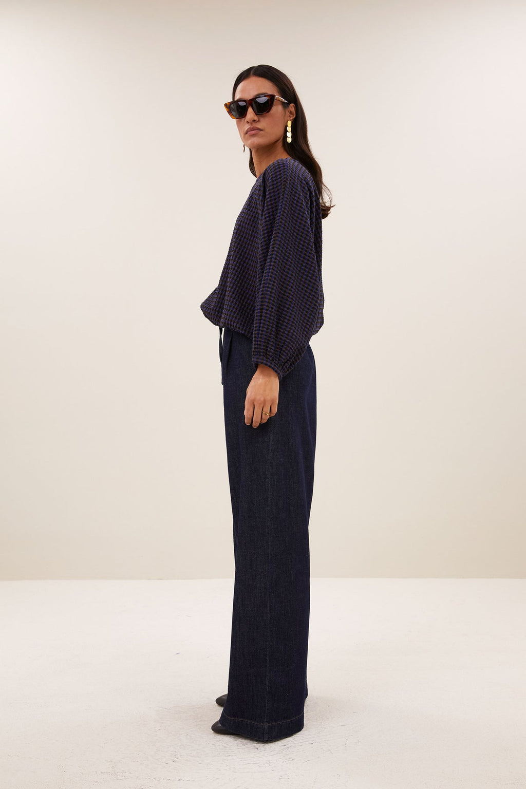 Blusa de cuadros azul y marron