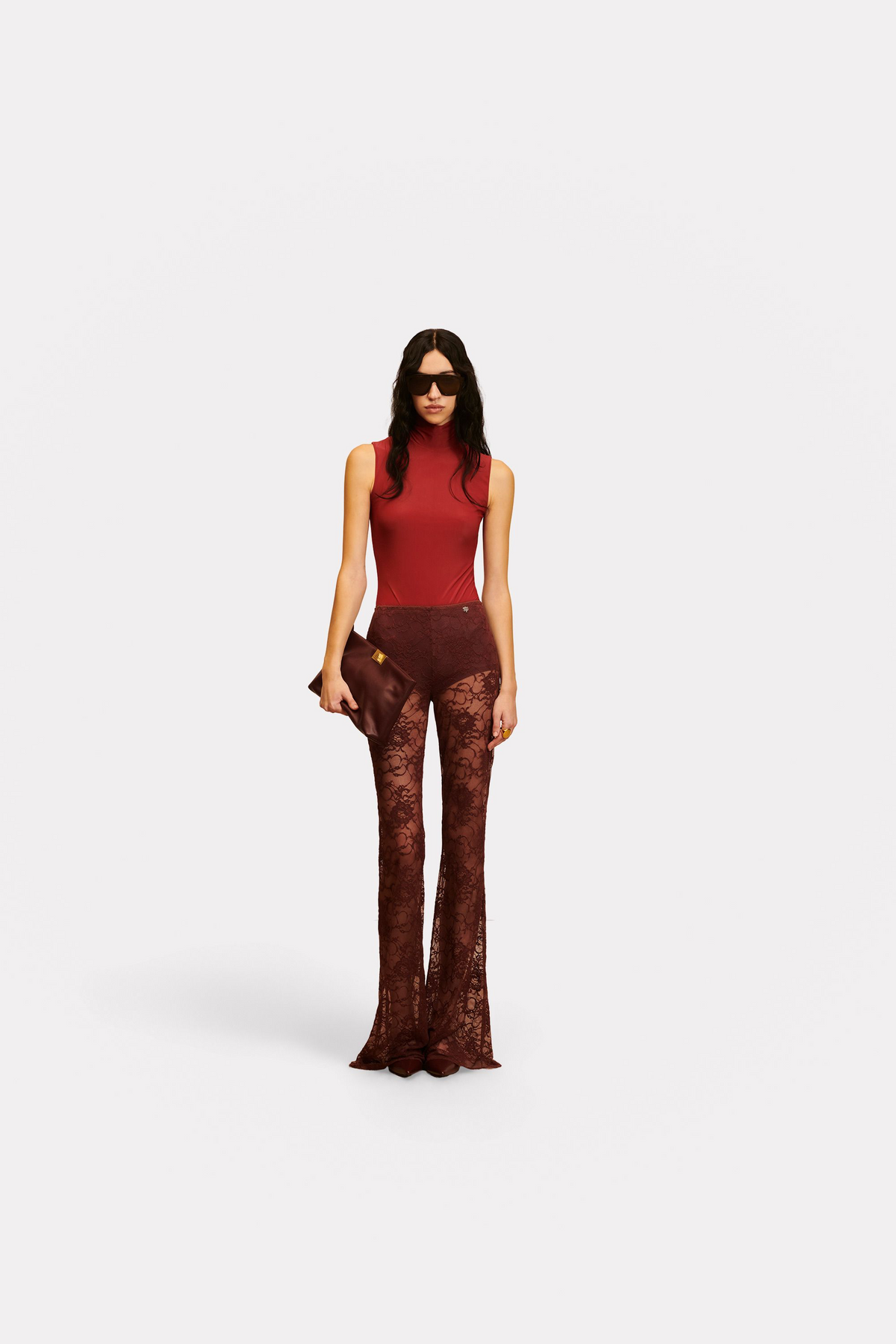 Pantalon de mujer de encaje de efecto acampanado
