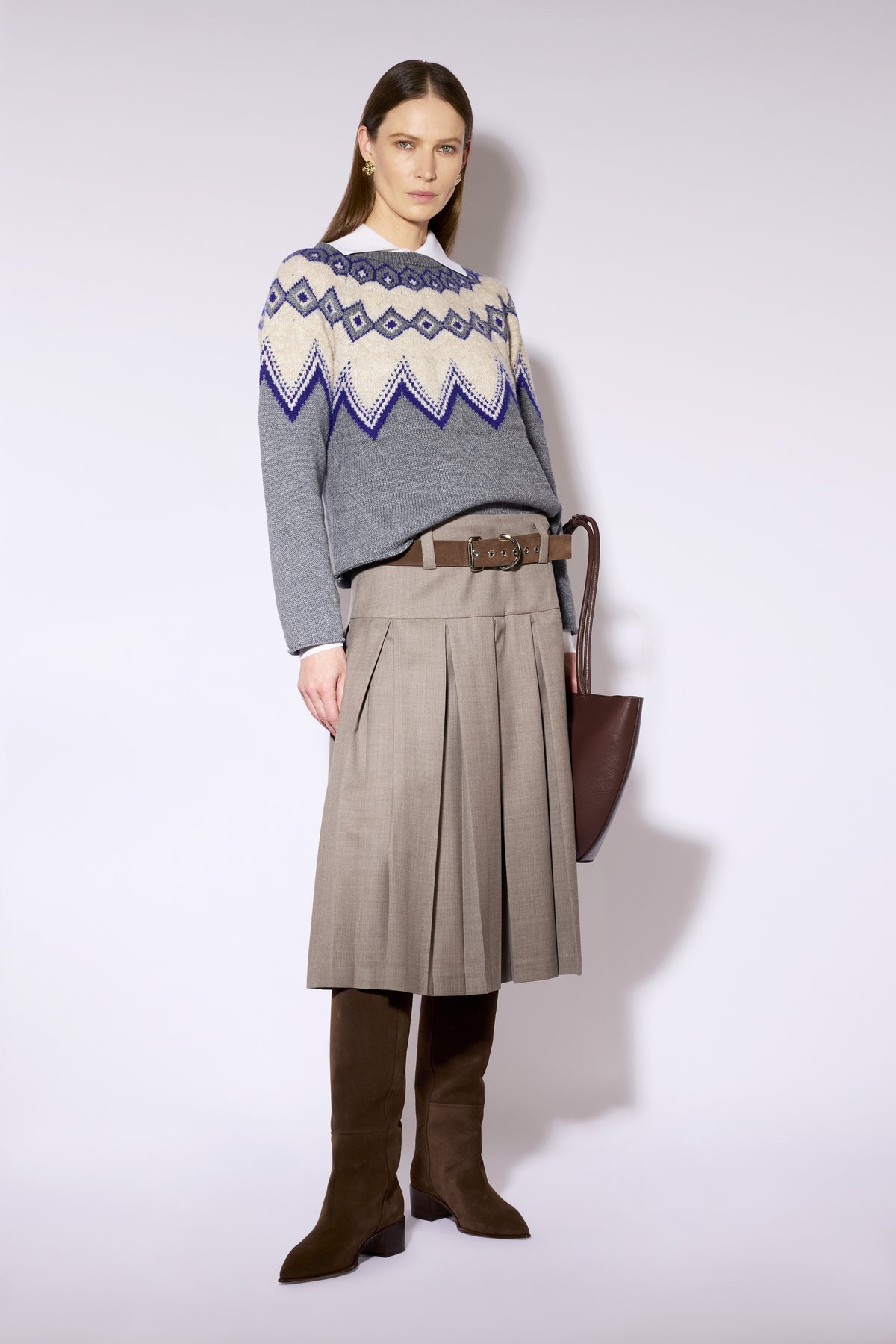 Jersey de punto con dibujo geométrico en gris y azul