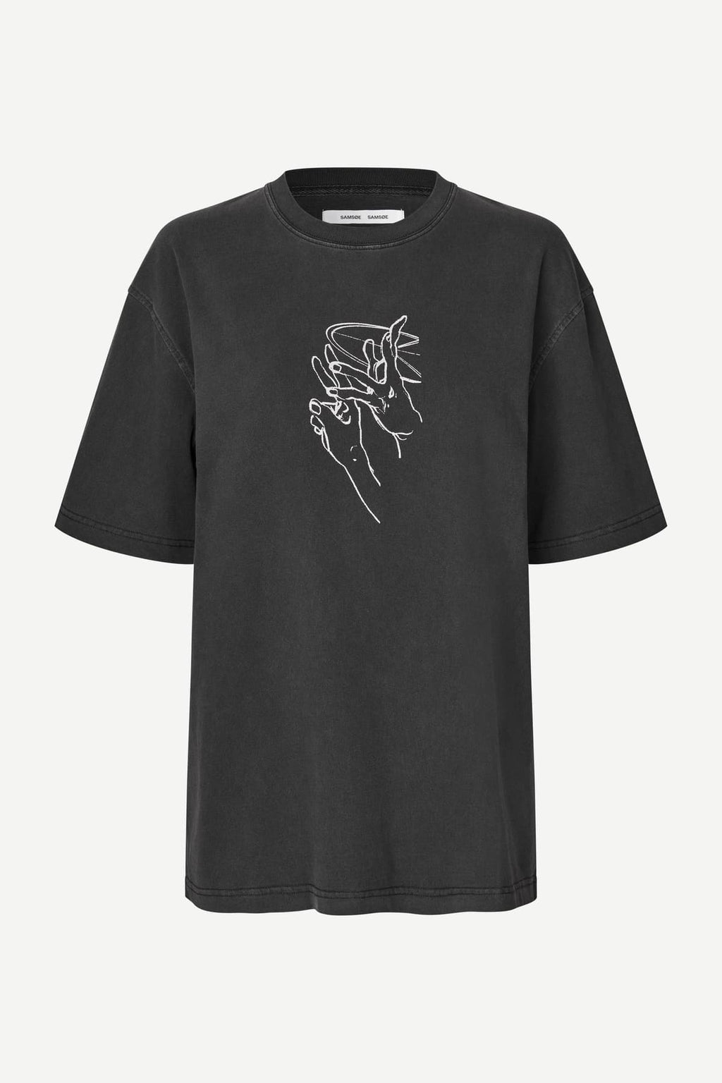 Camiseta oversize gris oscuro unisex con estampado frontal