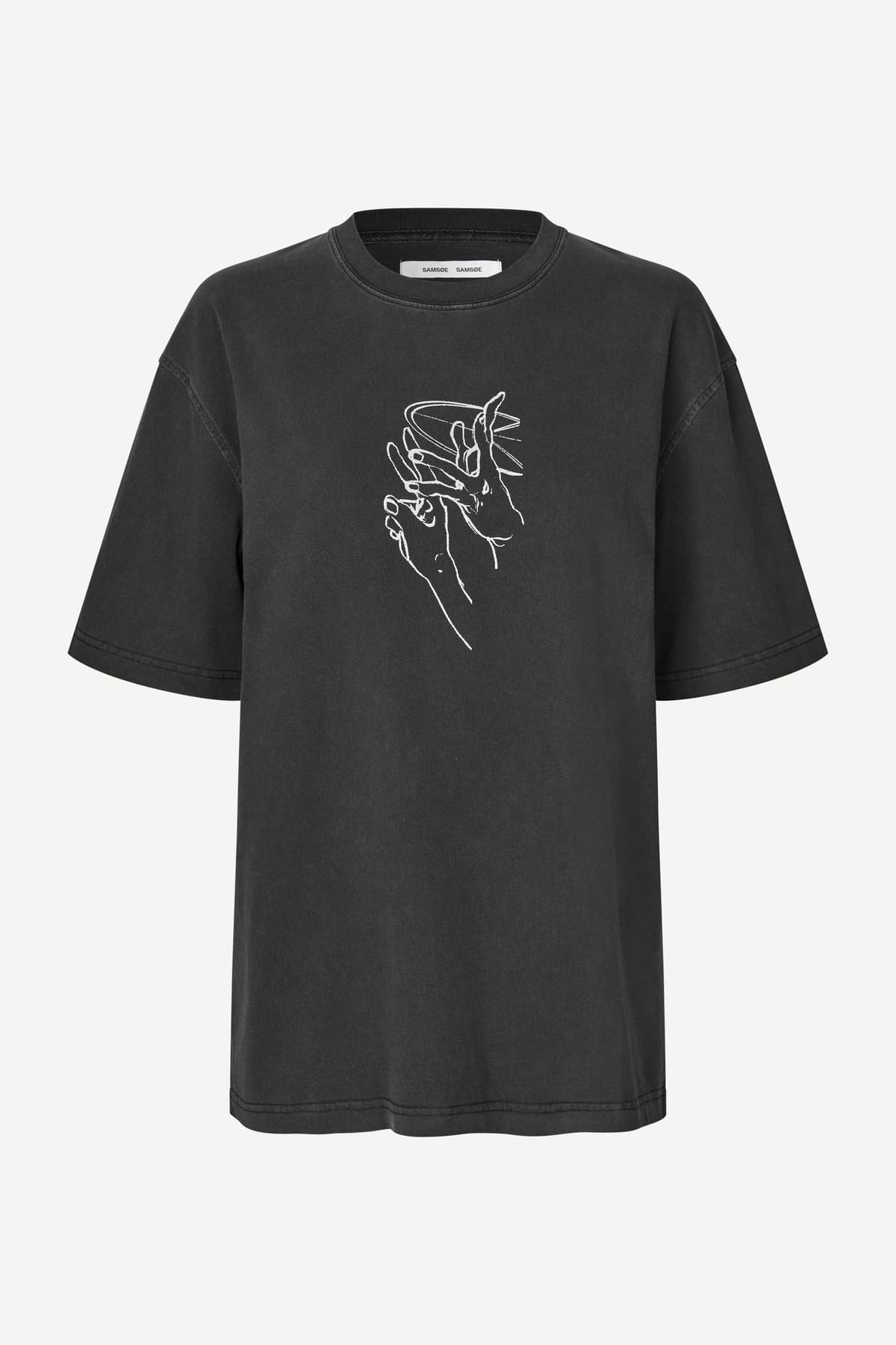 Camiseta oversize gris oscuro unisex con estampado frontal