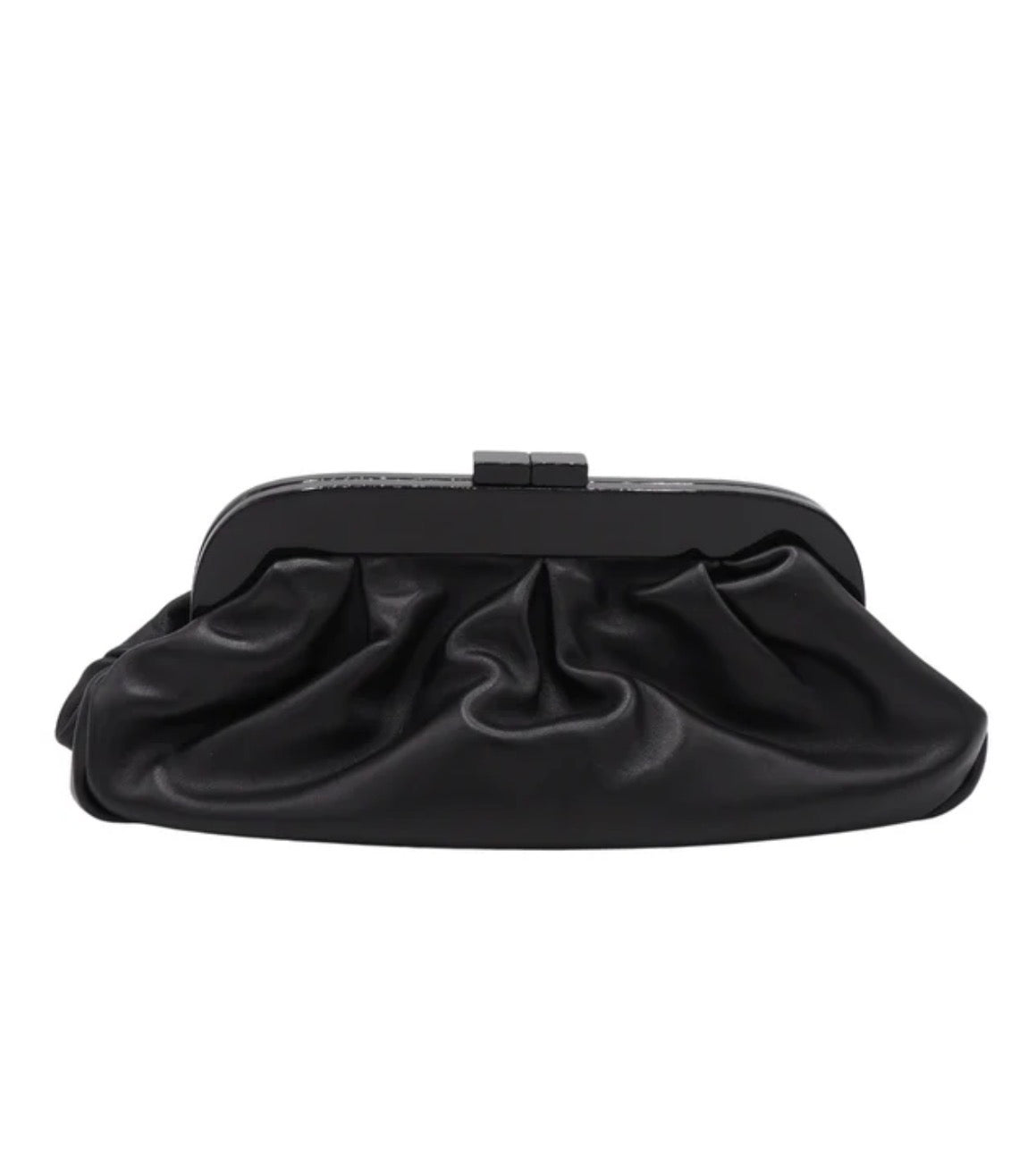 Bolso de mano negro con efecto fruncido