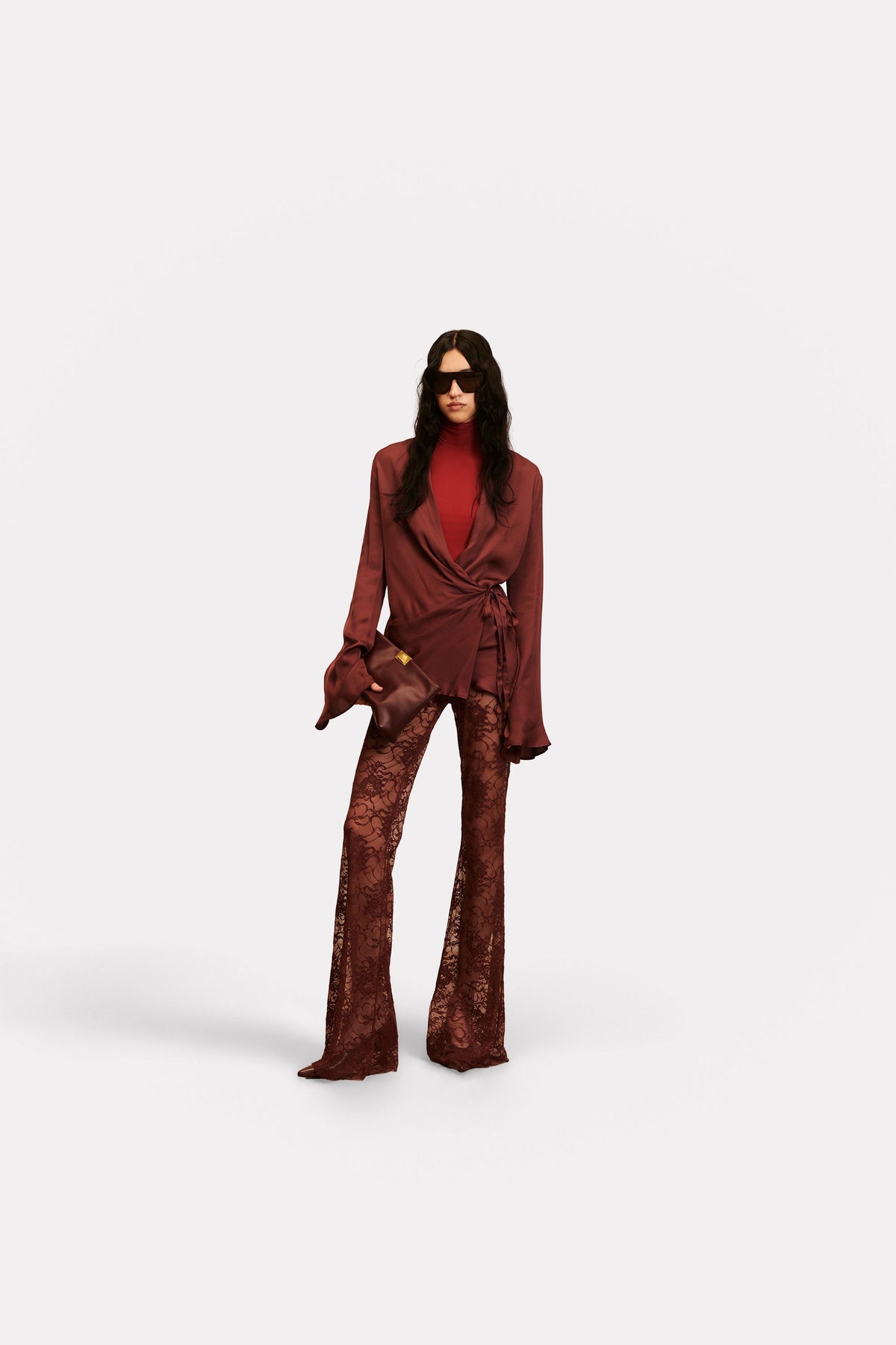 Pantalon de mujer de encaje de efecto acampanado