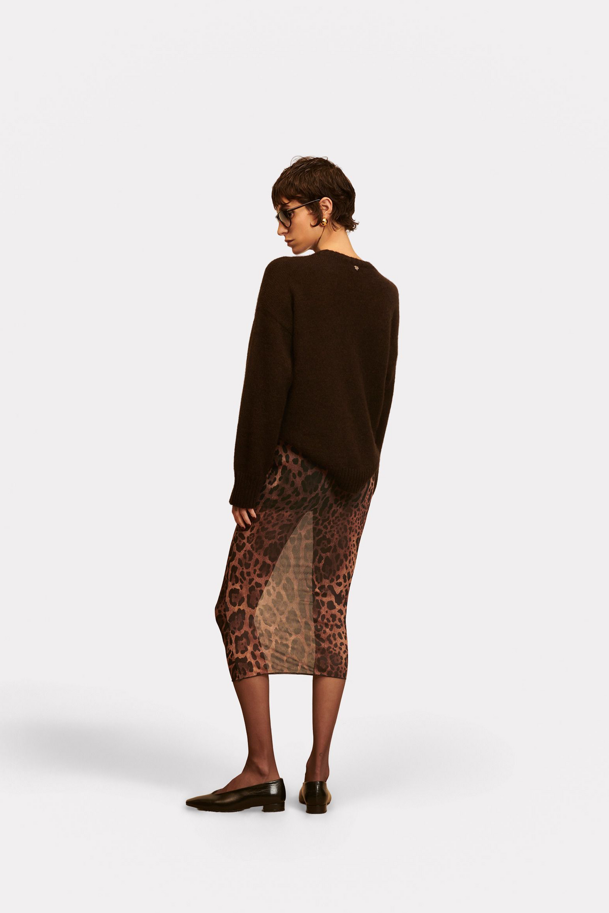 Falda midi de tul estampado de leopardo