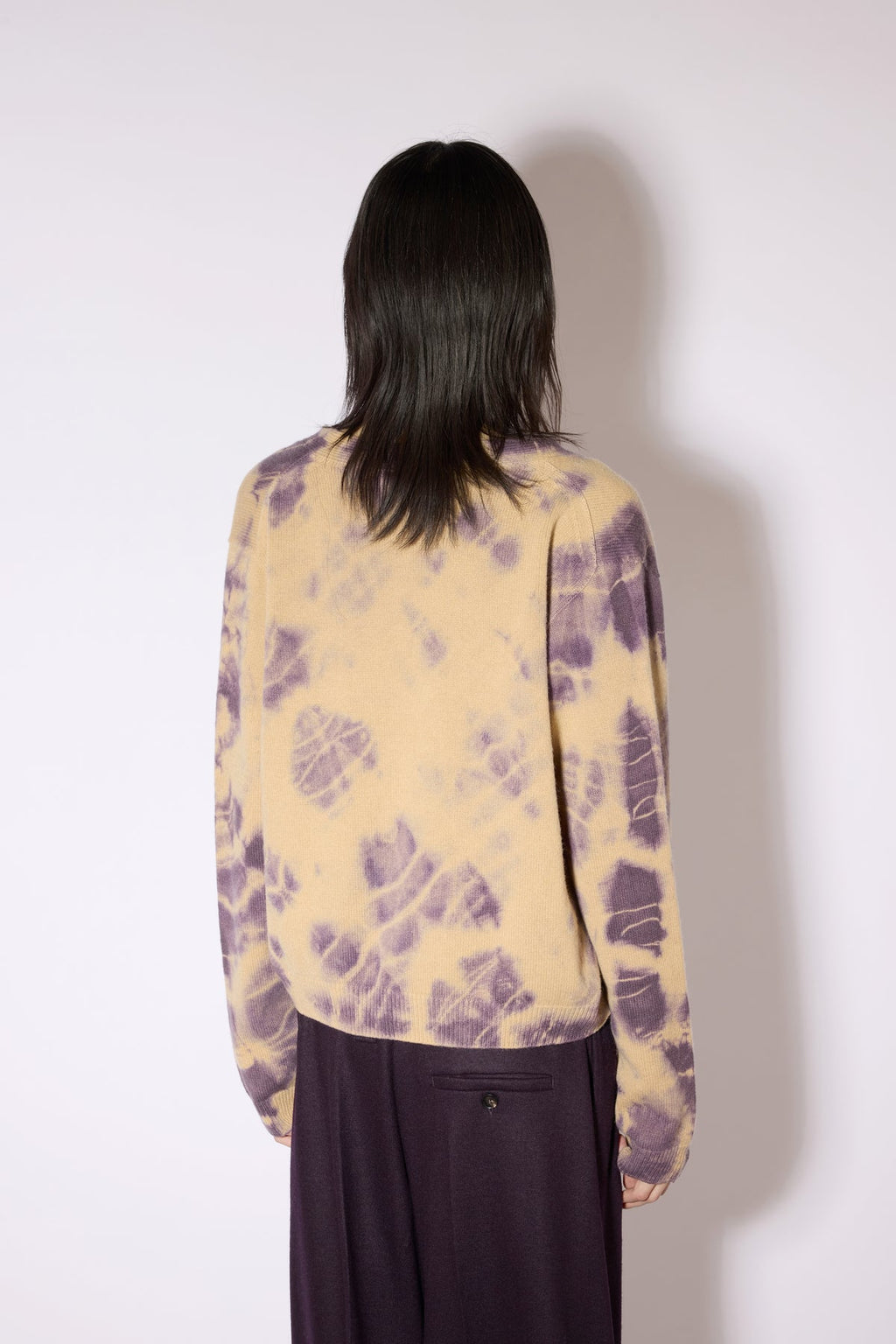 Cárdigan de punto estampado en beige y malva  tie-dye
