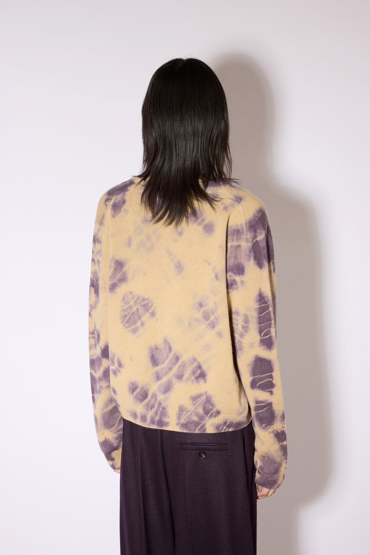 Cárdigan de punto estampado en beige y malva  tie-dye
