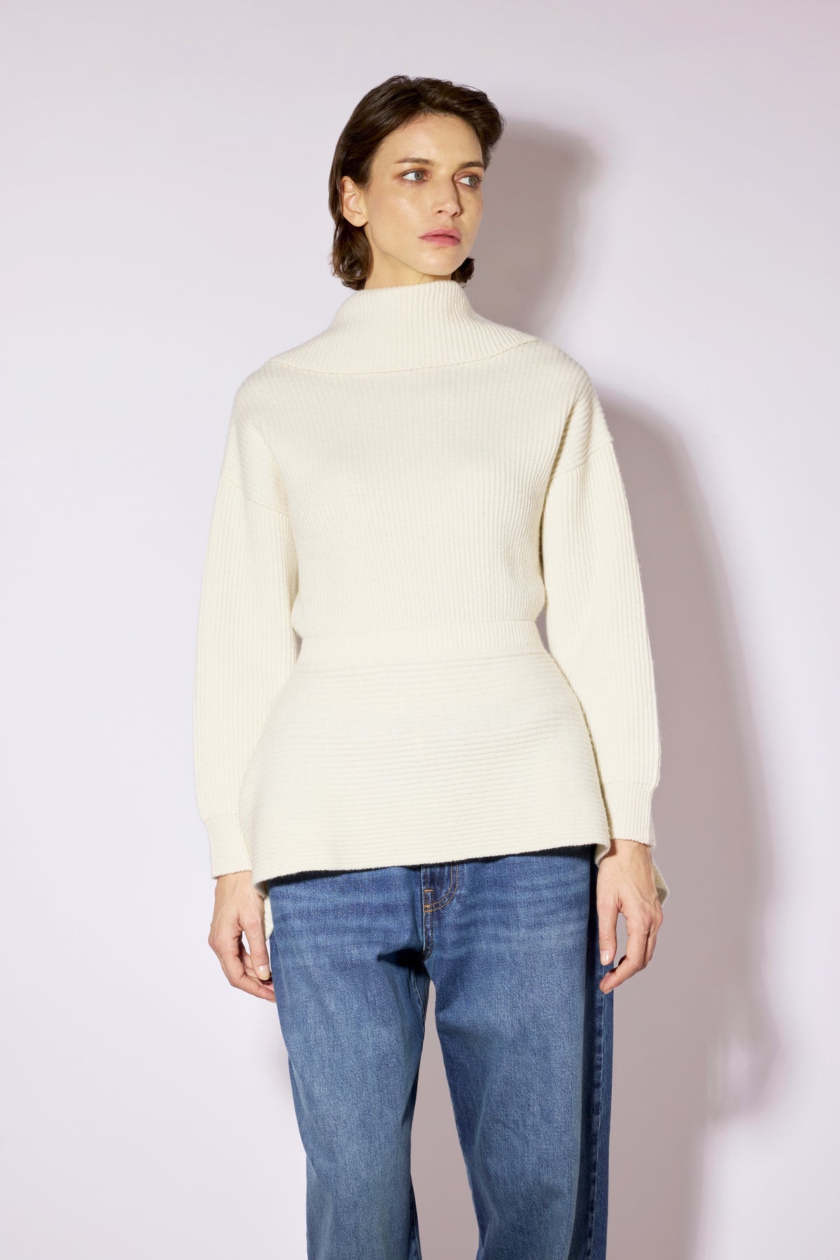 Chaqueta mujer de cachmere con solapa crudo