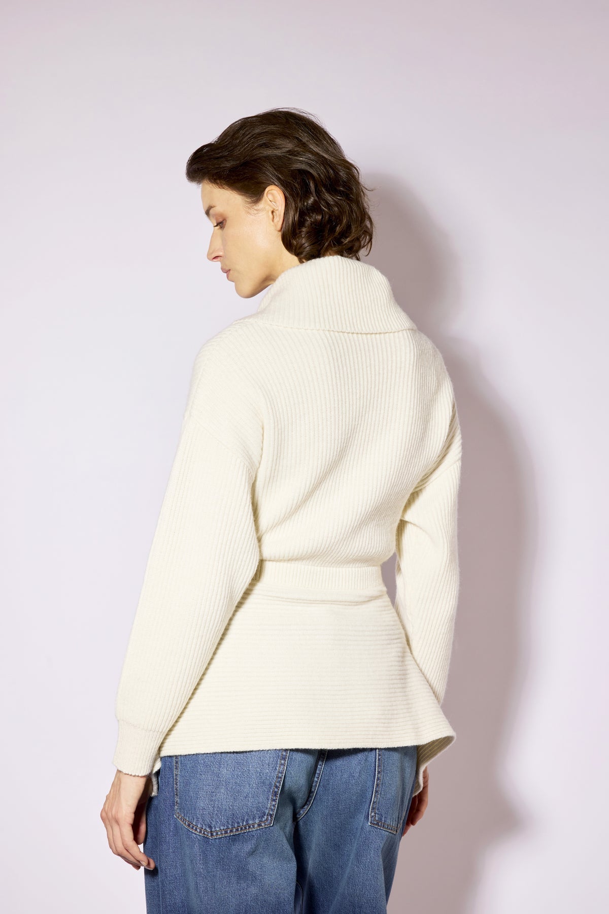 Chaqueta mujer de cachmere con solapa crudo