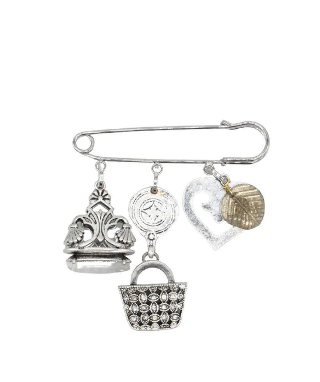 broche tipo imperdible con tres colgantes