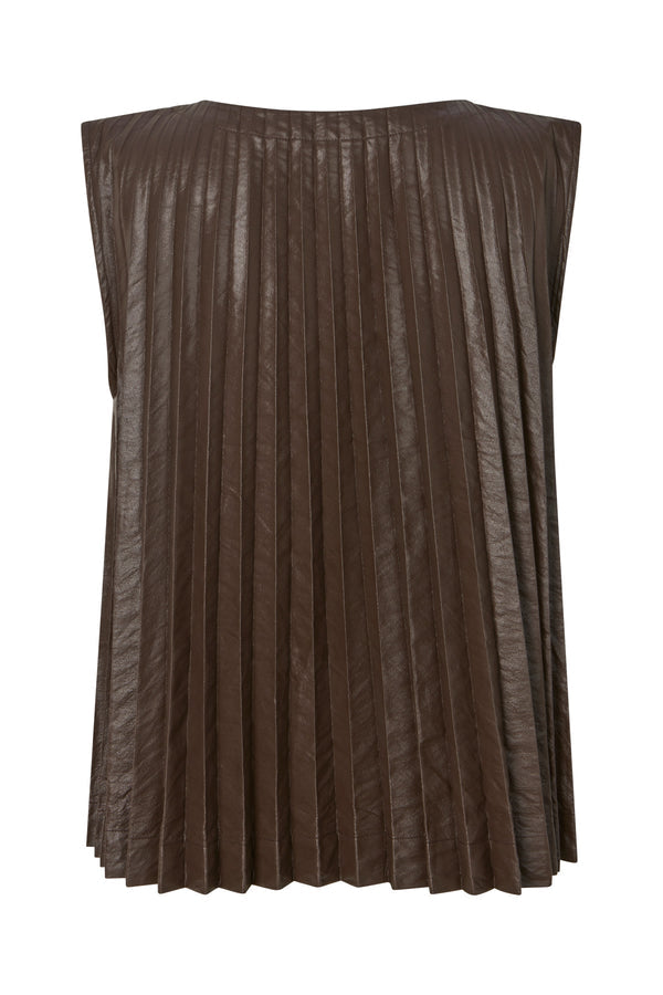 Top plisado marron