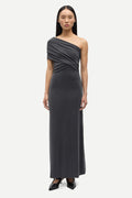Vestido largo gris antracita asimétrico drapeado