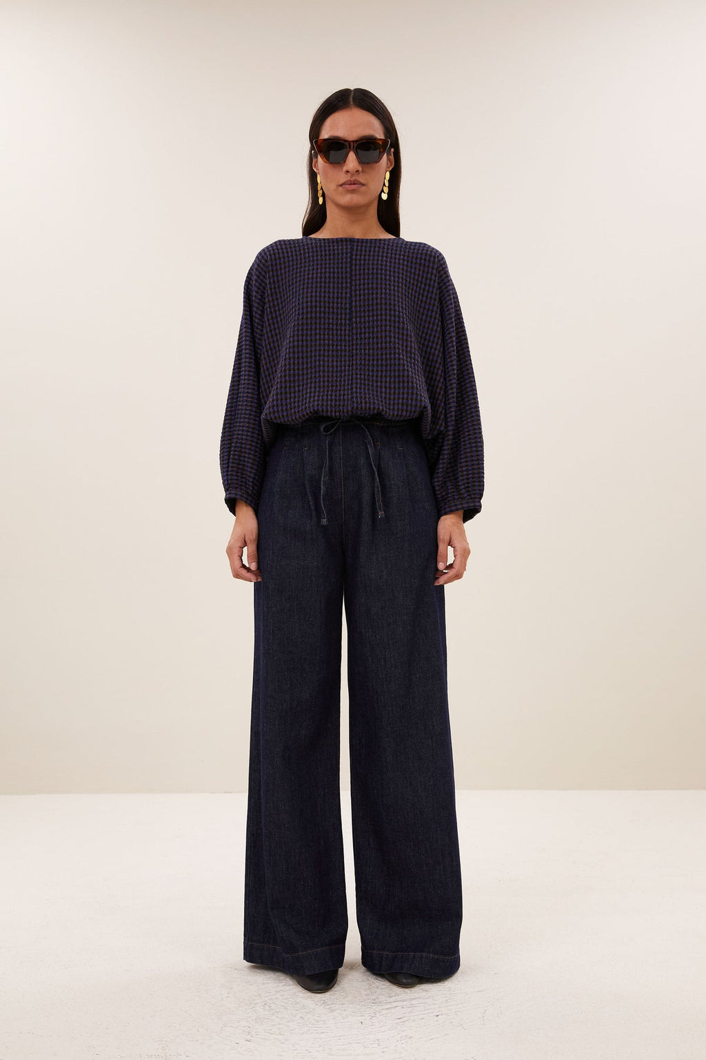 Blusa de cuadros azul y marron