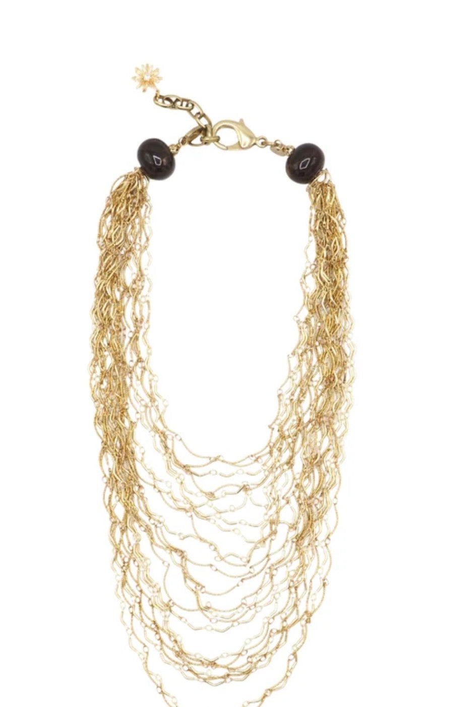 collar largo de cadenas doradas con piedras naturales