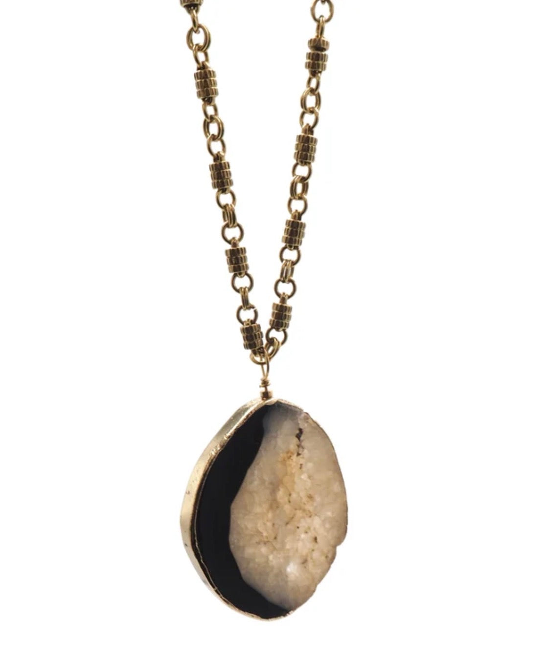 collar largo dorado con colgante de piedra