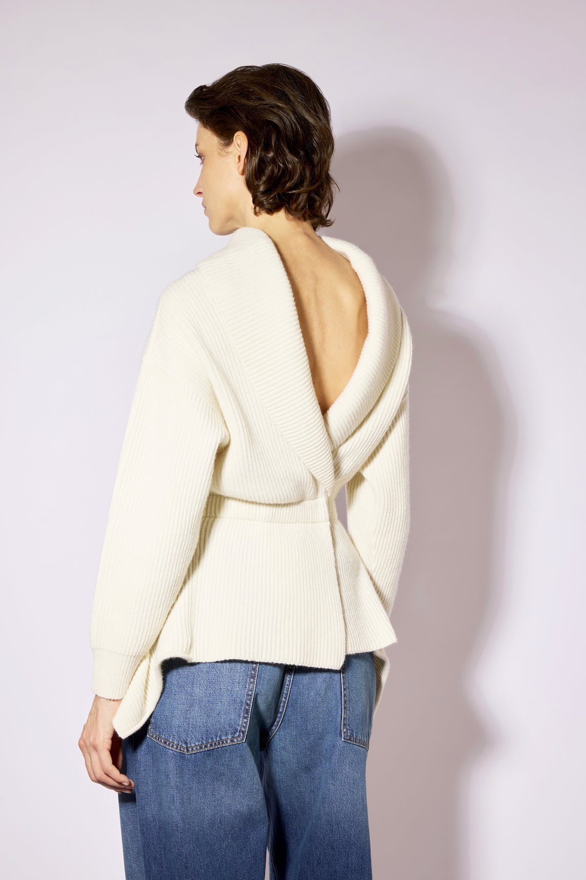 Chaqueta mujer de cachmere con solapa crudo