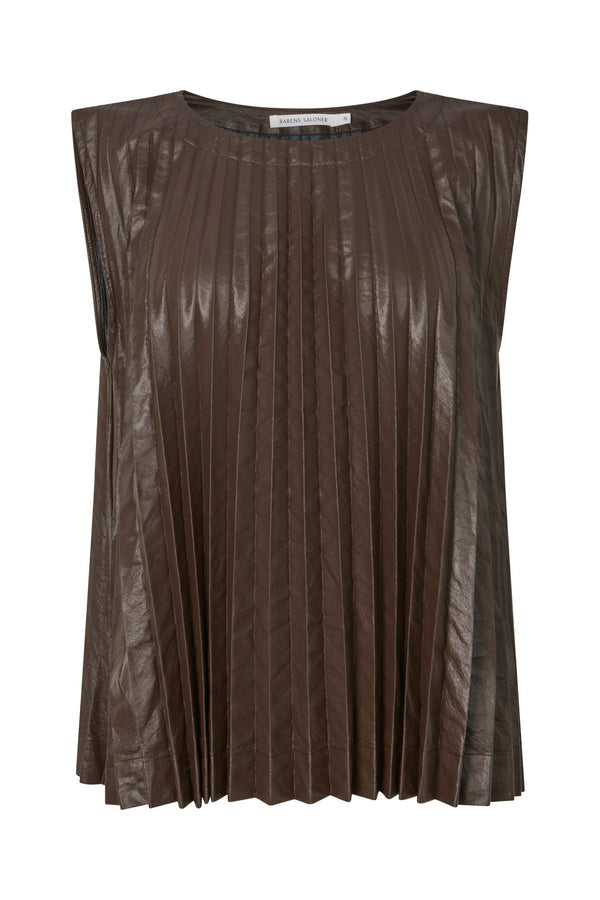 Top plisado marron