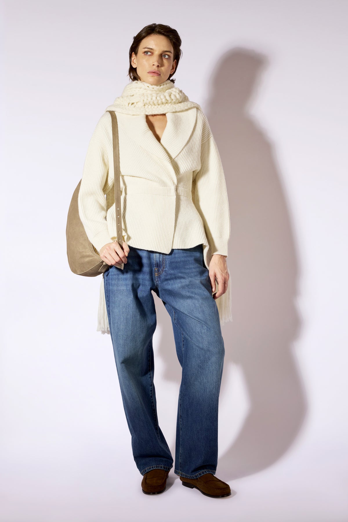 Chaqueta mujer de cachmere con solapa crudo