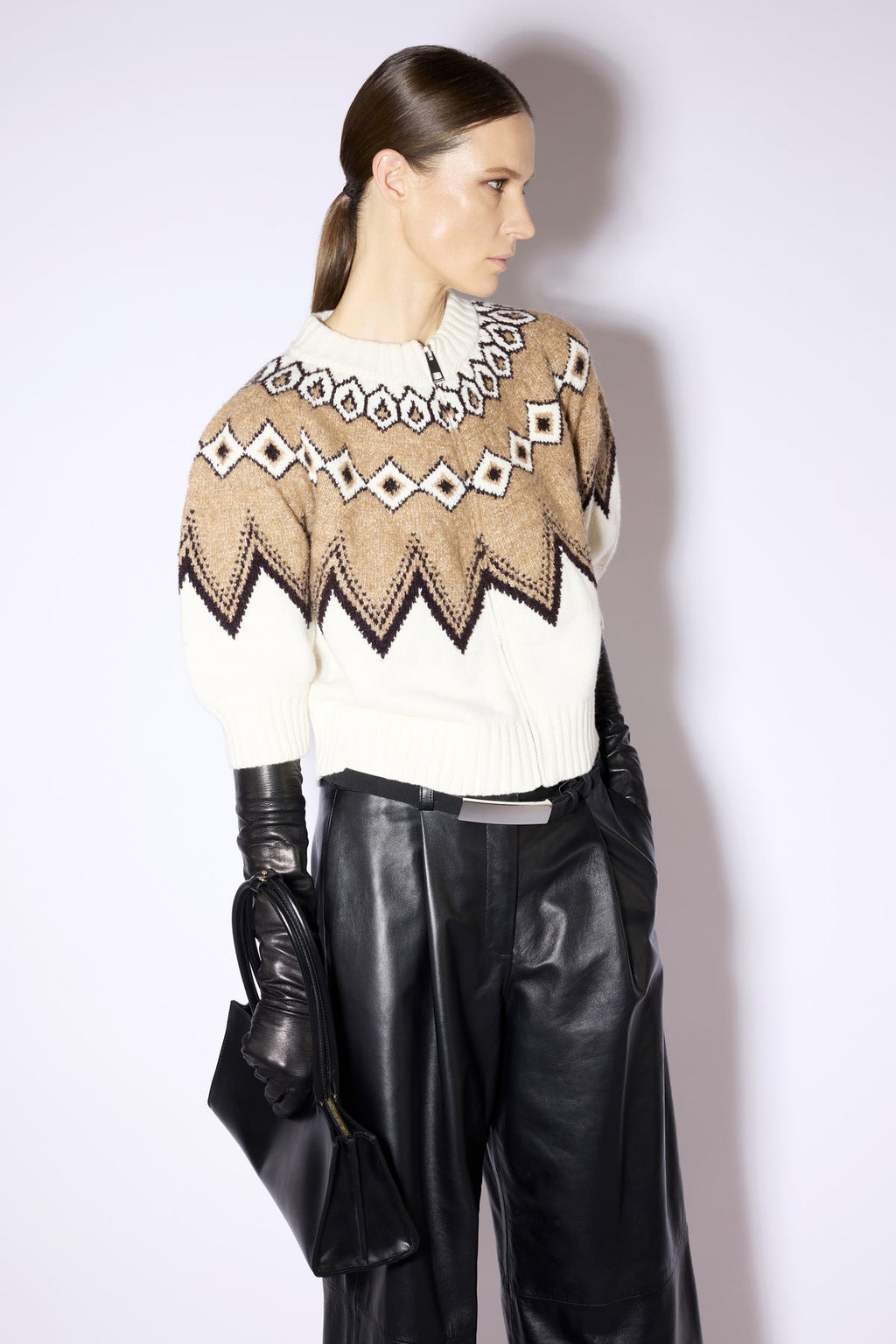 Jersey de punto crudo con estampado geométrico