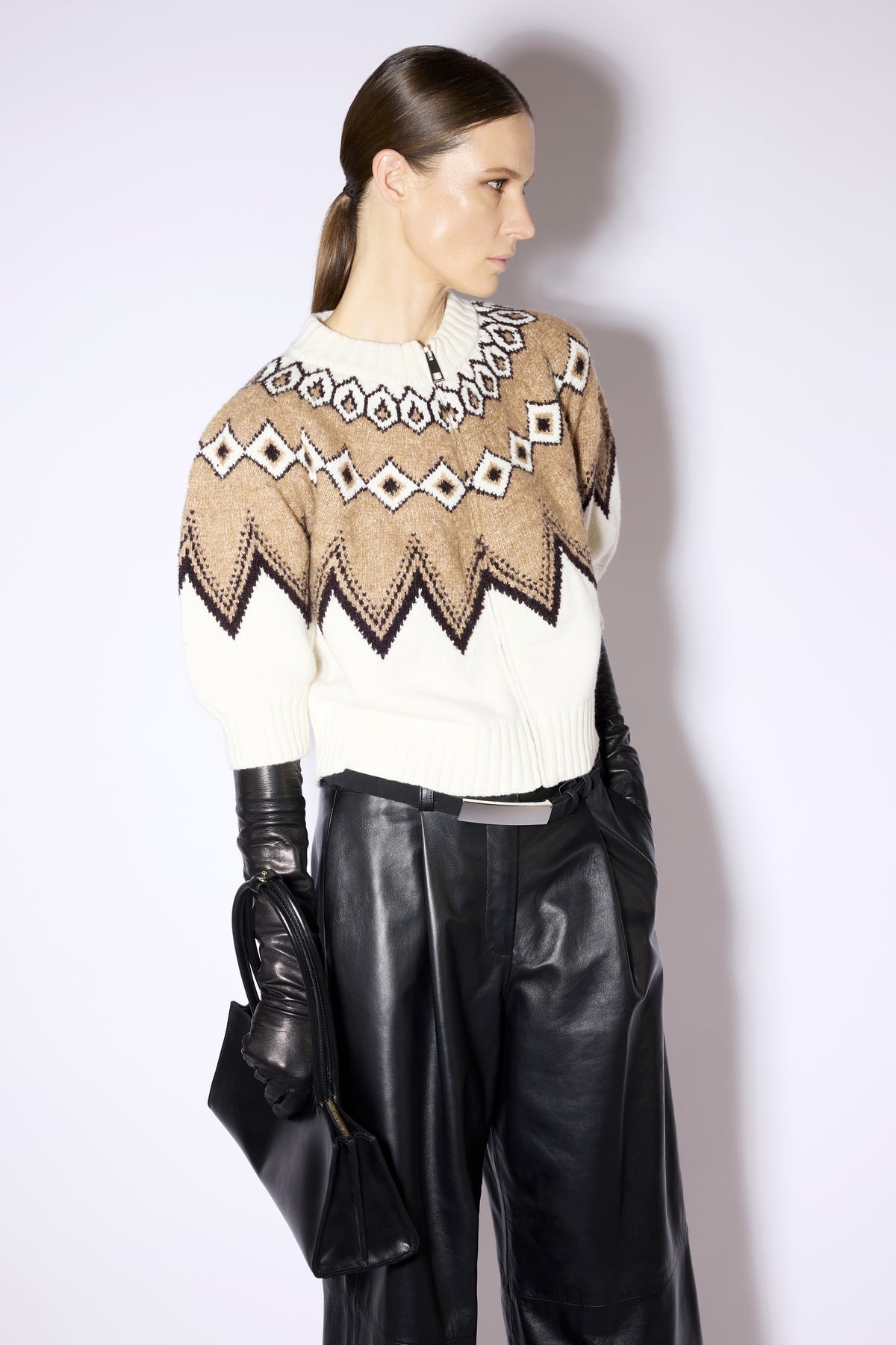 Jersey de punto crudo con estampado geométrico