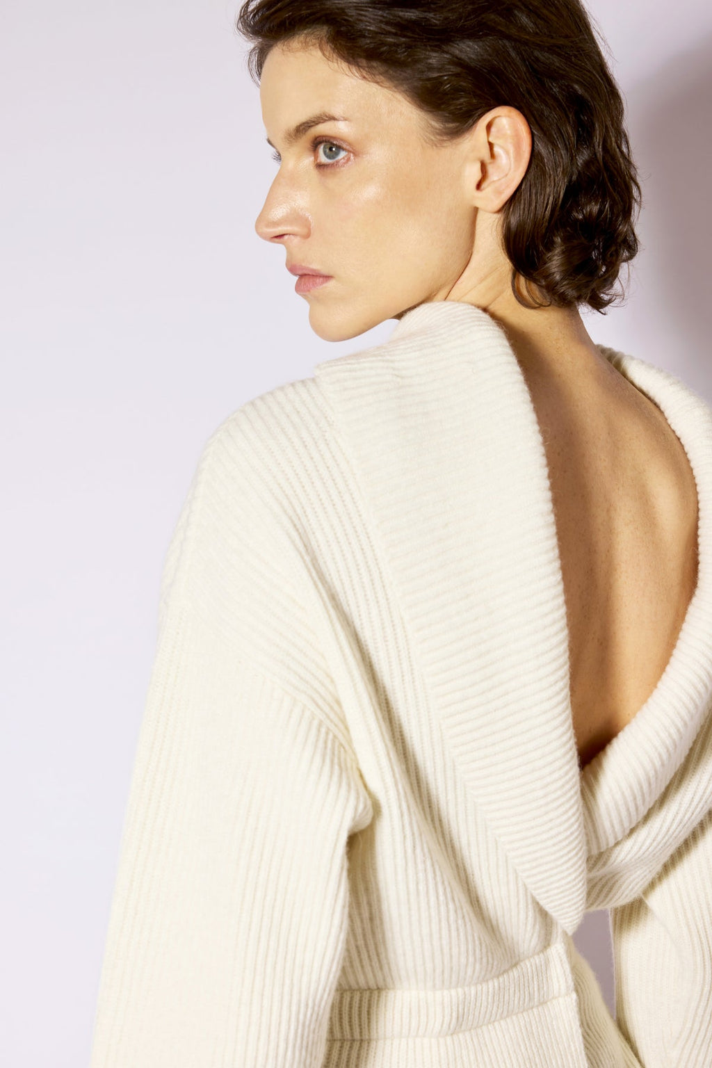 Chaqueta mujer de cachmere con solapa crudo