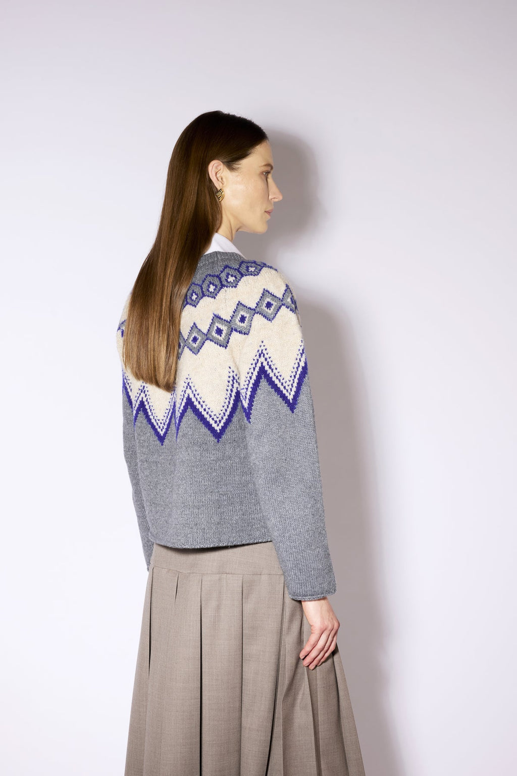 Jersey de punto con dibujo geométrico en gris y azul