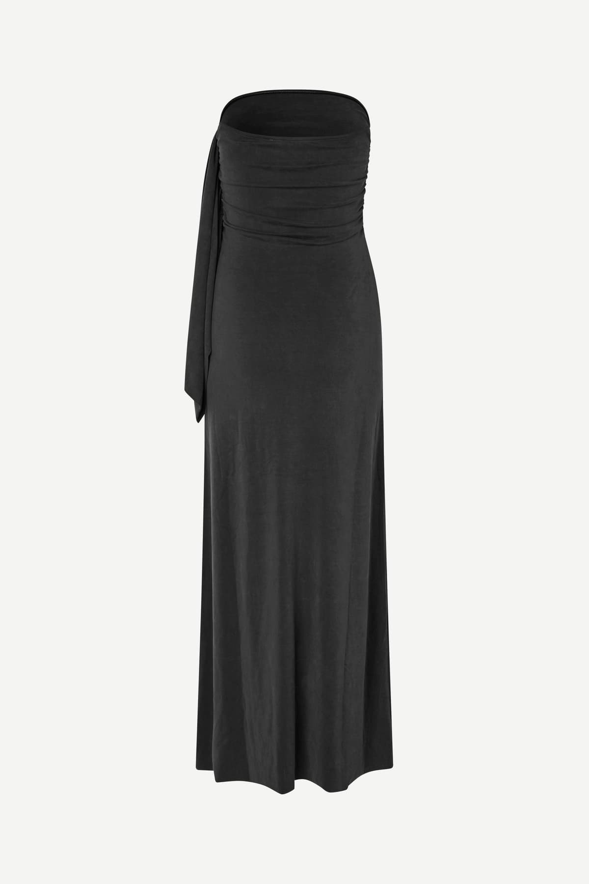 Vestido largo gris antracita asimétrico drapeado