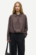 Camisa mujer marron con cordon en el bajo