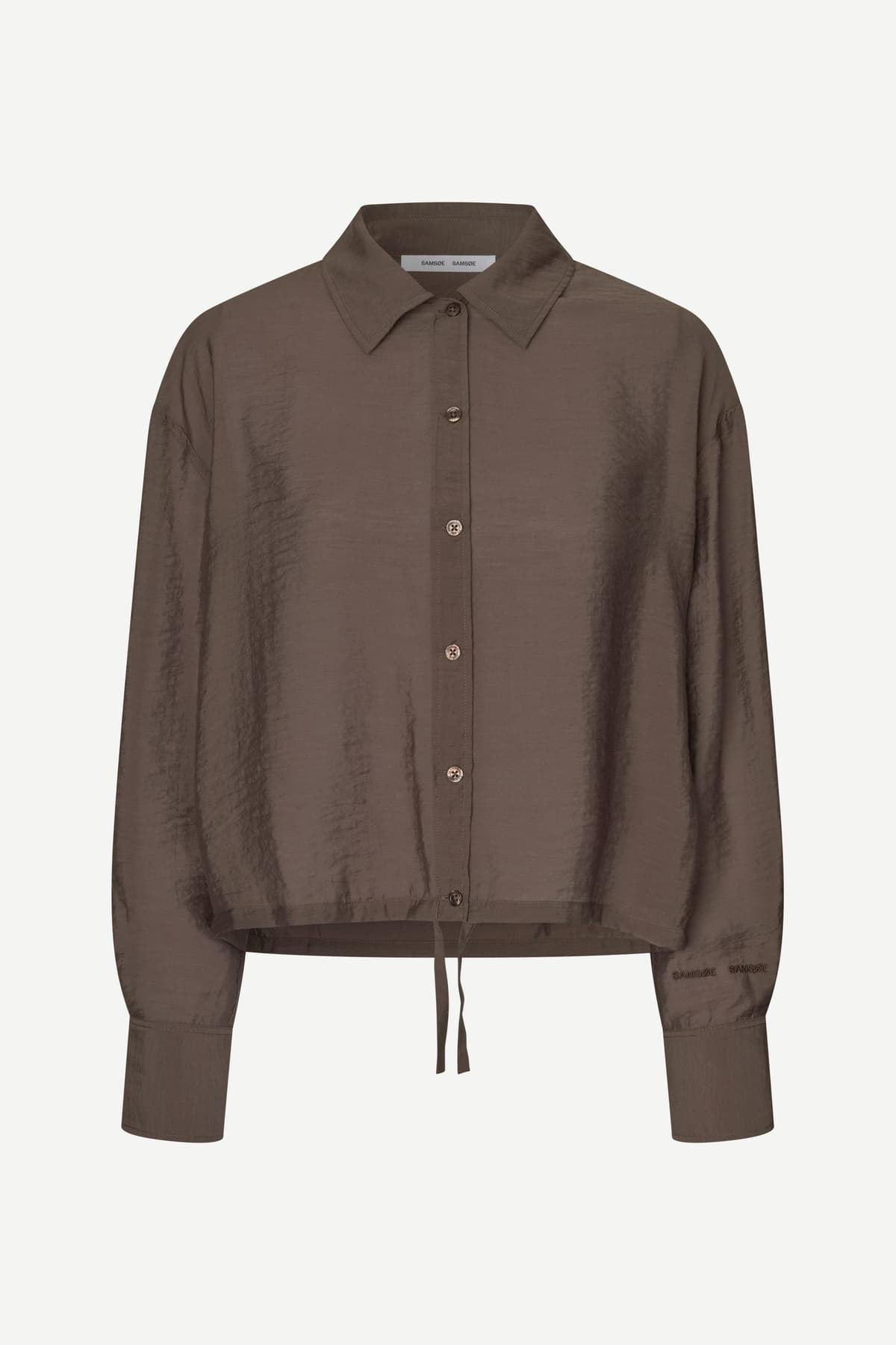 Camisa mujer marron con cordon en el bajo
