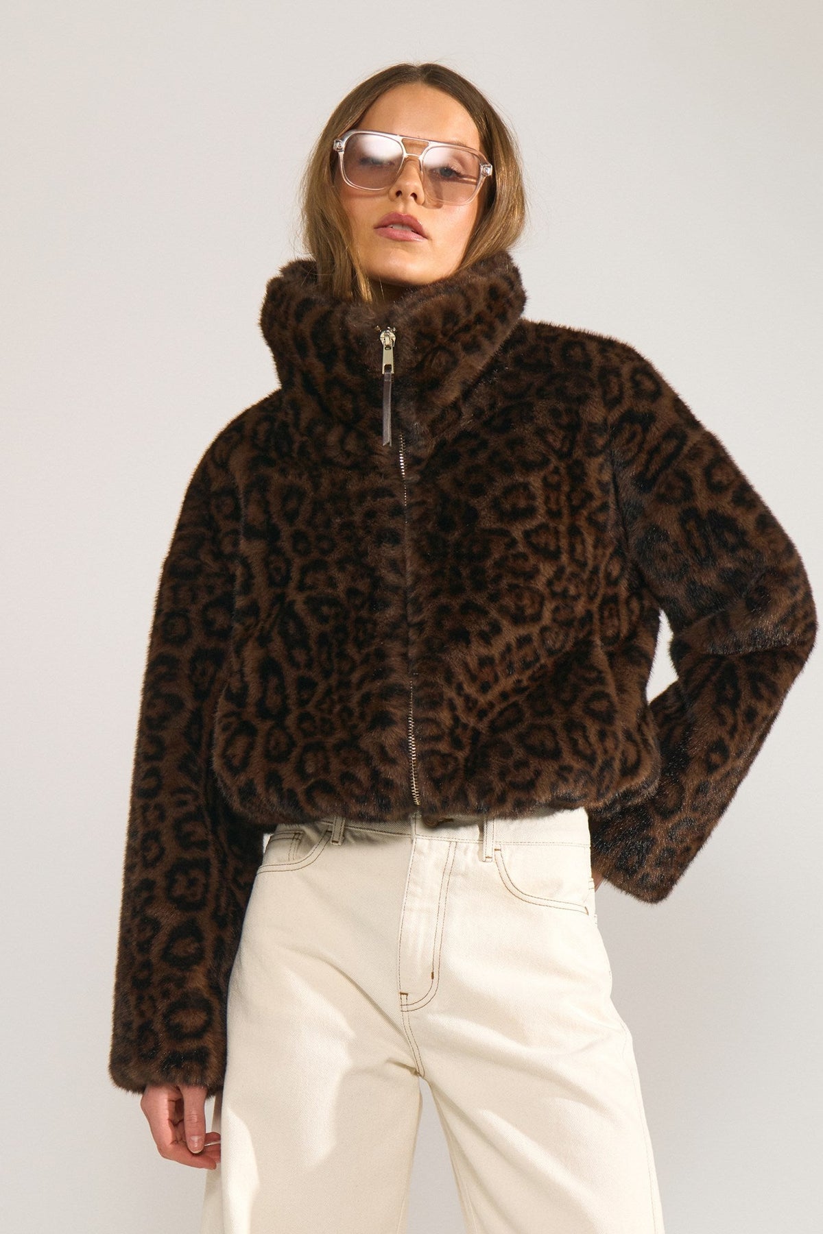 Chaqueta de mujer de pelo efecto leopardo
