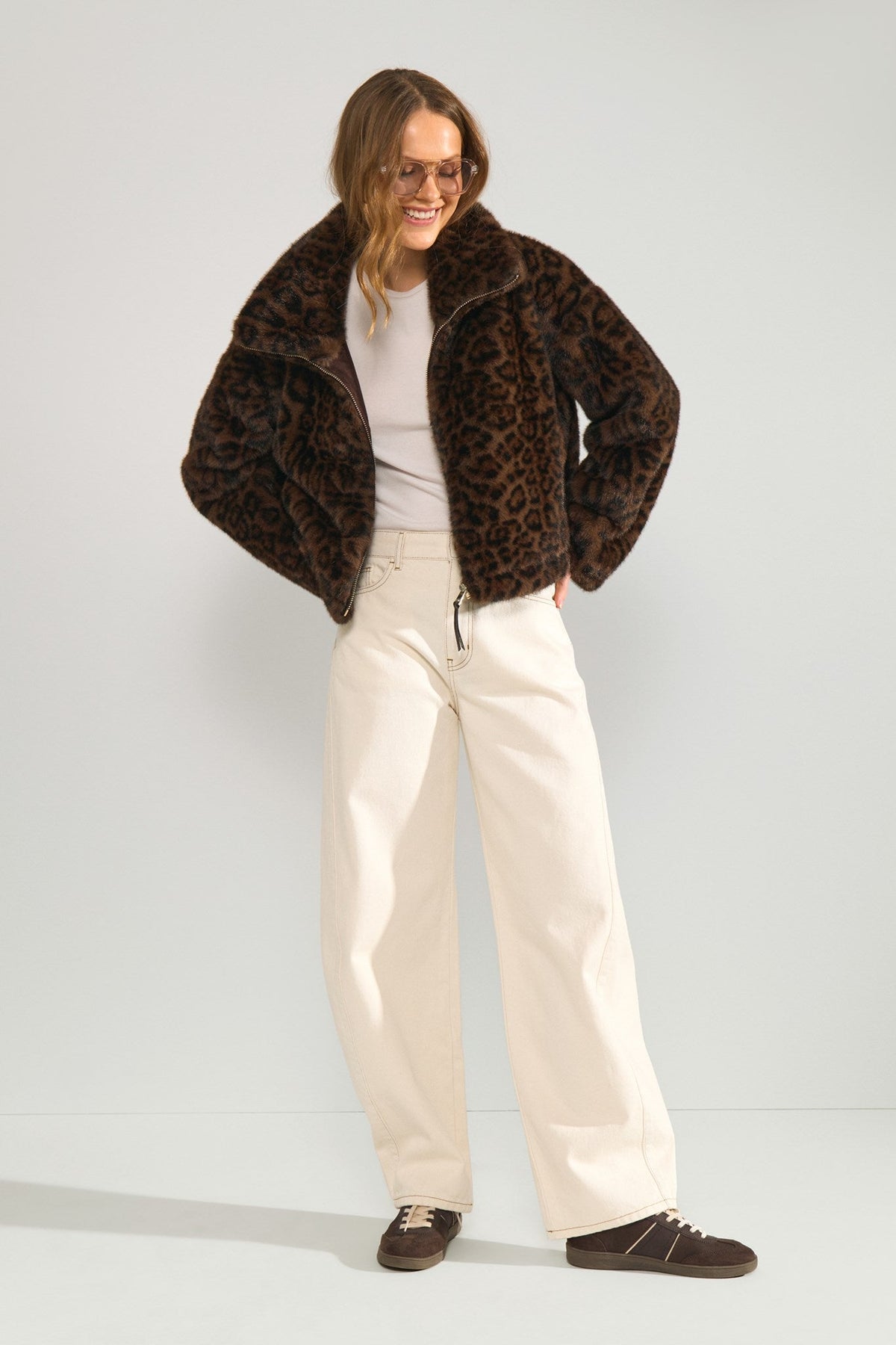 Chaqueta de mujer de pelo efecto leopardo