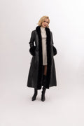 Abrigo largo reversible negro con pelo