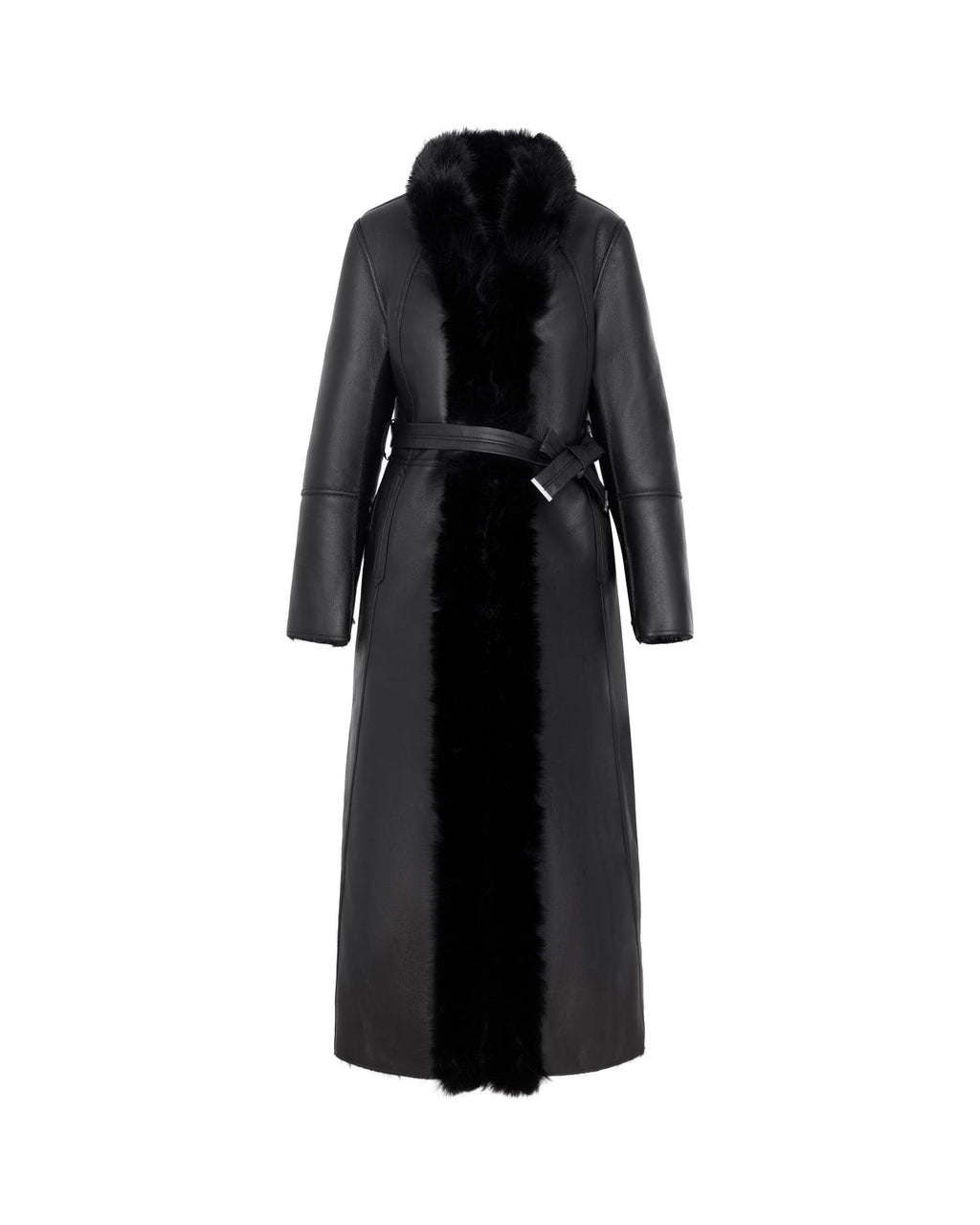 Abrigo largo reversible negro con pelo