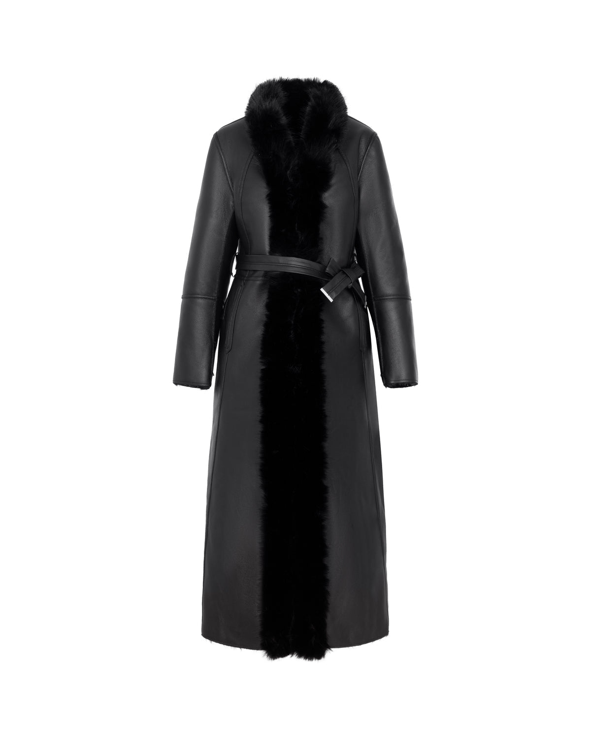 Abrigo largo reversible negro con pelo