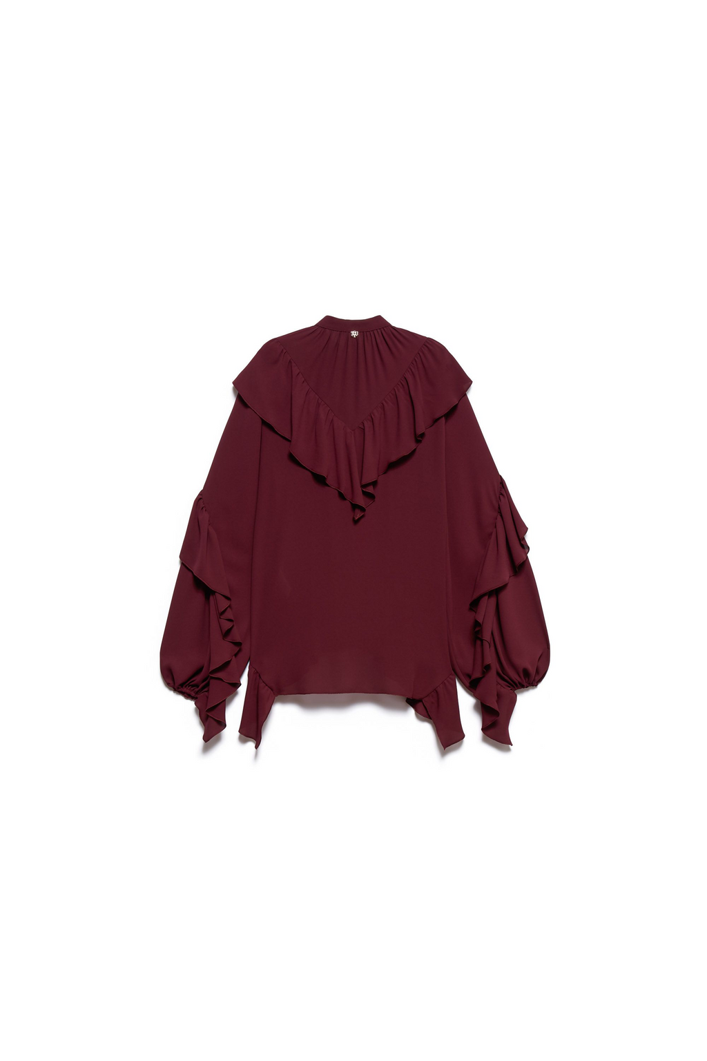 Blusa de manga larga con volantes y cuello mao