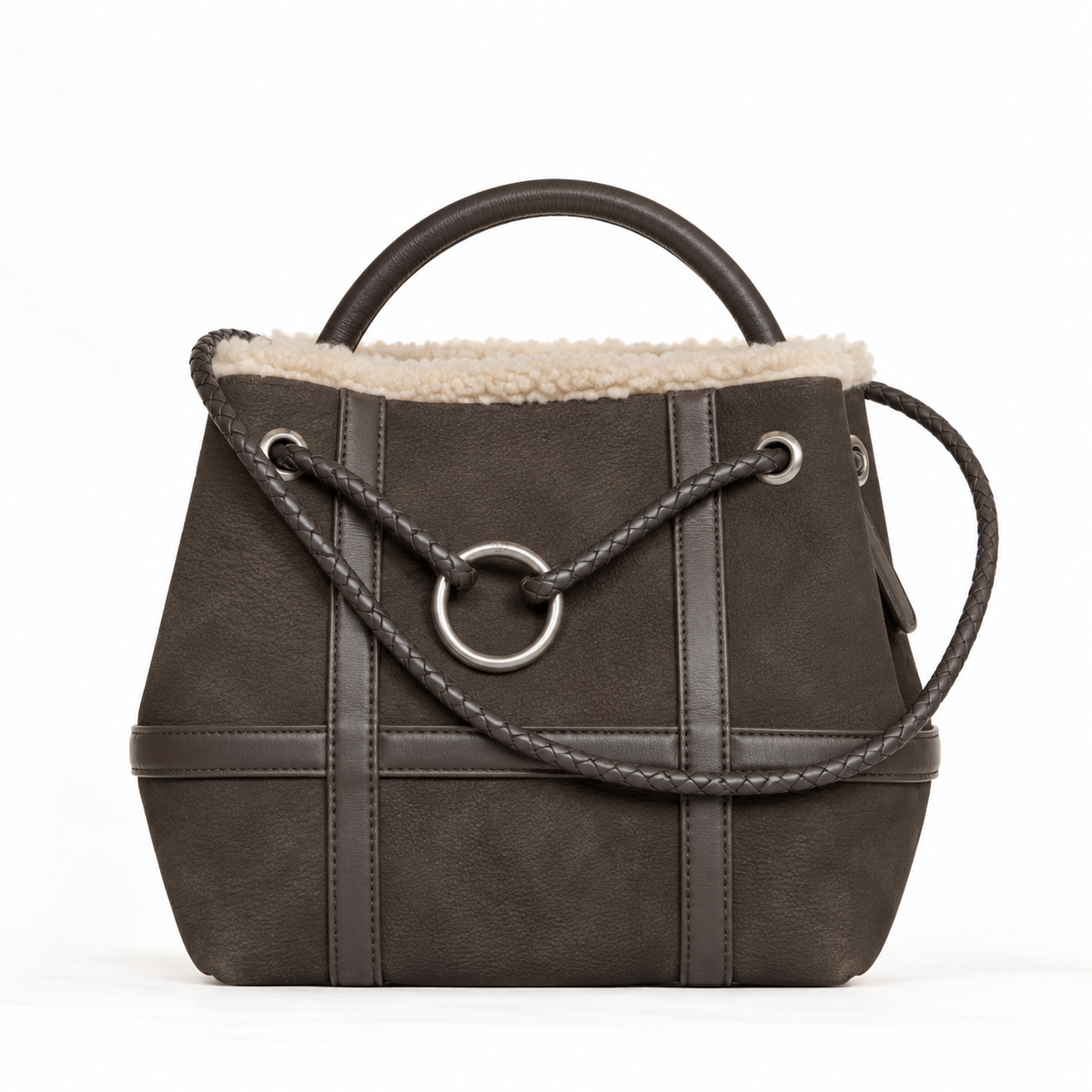 Bolso de ante con detalles de piel y asa trenzada REHARD
