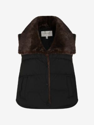 Chaleco acolchado negro con cuello de pelo