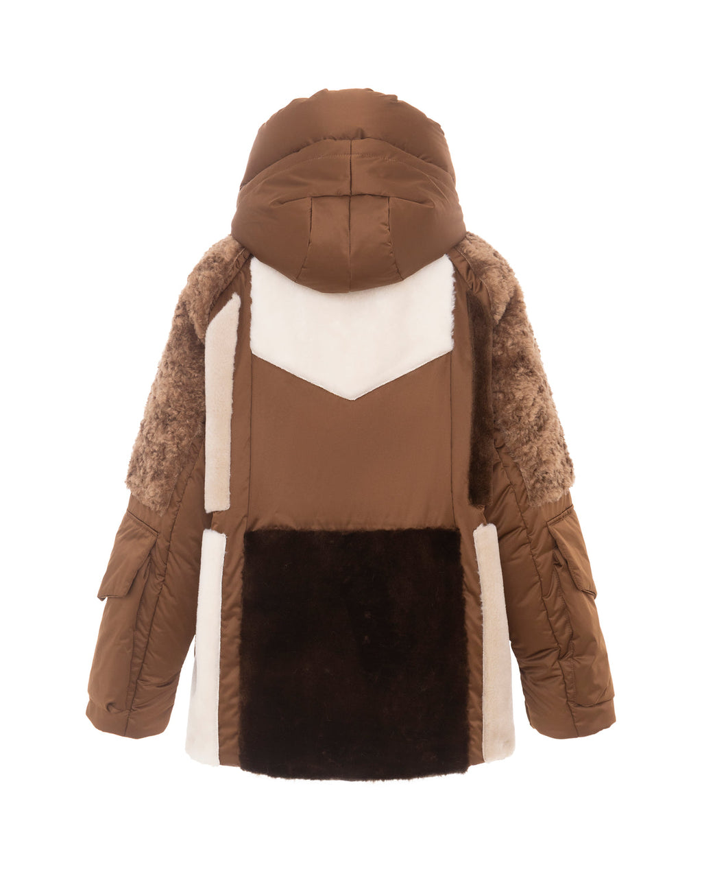 Chaqueta reversible acolchada patchwork en tonos marrón y crudo
