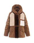 Chaqueta reversible acolchada patchwork en tonos marrón y crudo