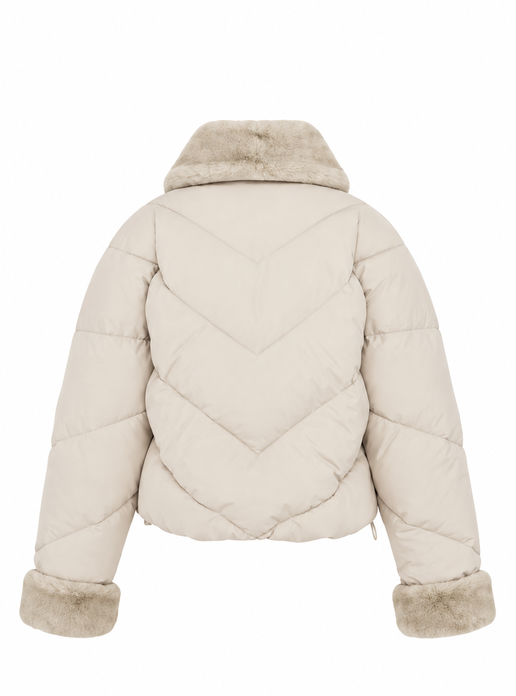 Chaqueta acolchada reversible crema con detalles de pelo
