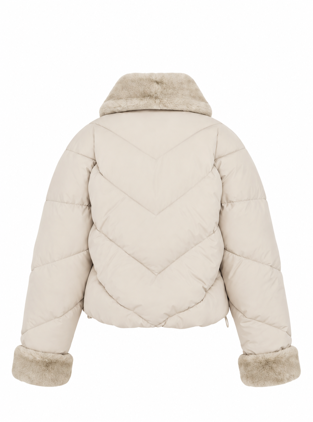 Chaqueta acolchada reversible crema con detalles de pelo