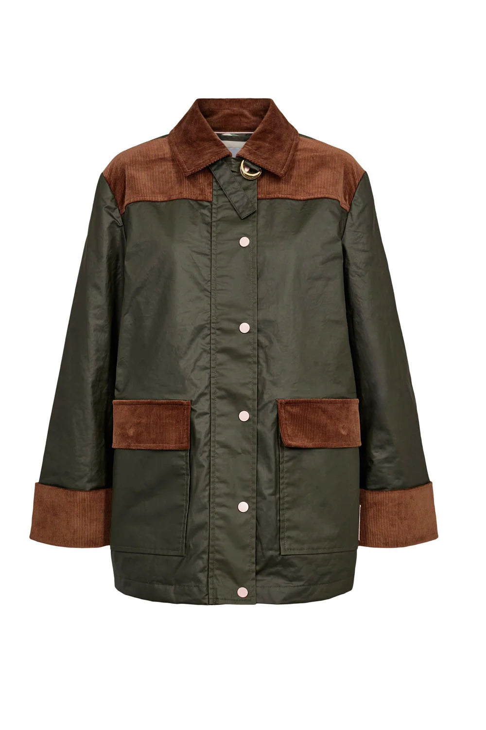 Chaqueta encerada verde con detalles de pana NUMPH