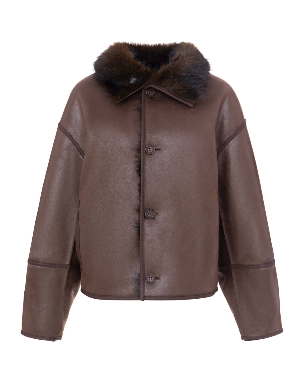 Chaqueta reversible de efecto piel y pelo en marrón