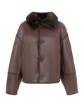 Chaqueta reversible de efecto piel y pelo en marrón