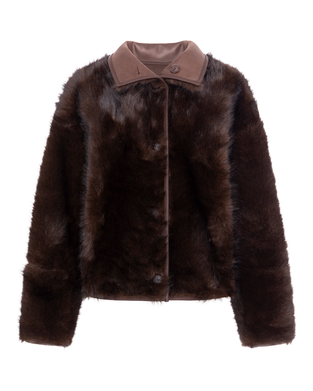 Chaqueta reversible de efecto piel y pelo en marrón