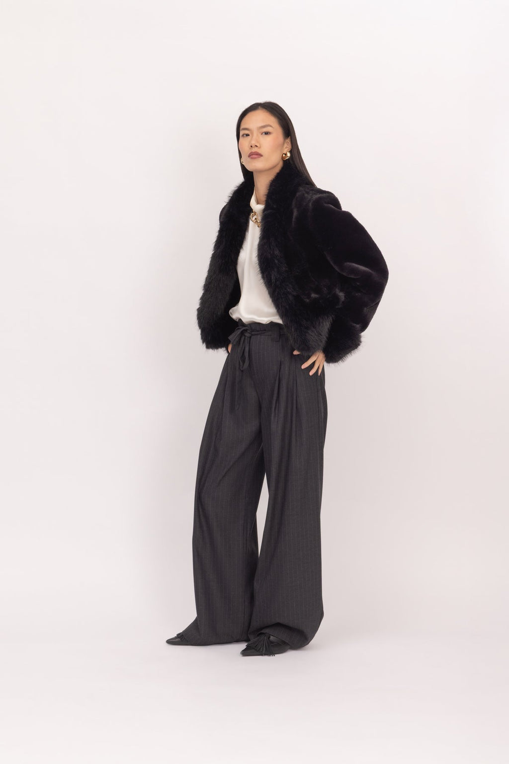 Chaqueta reversible corta efecto piel